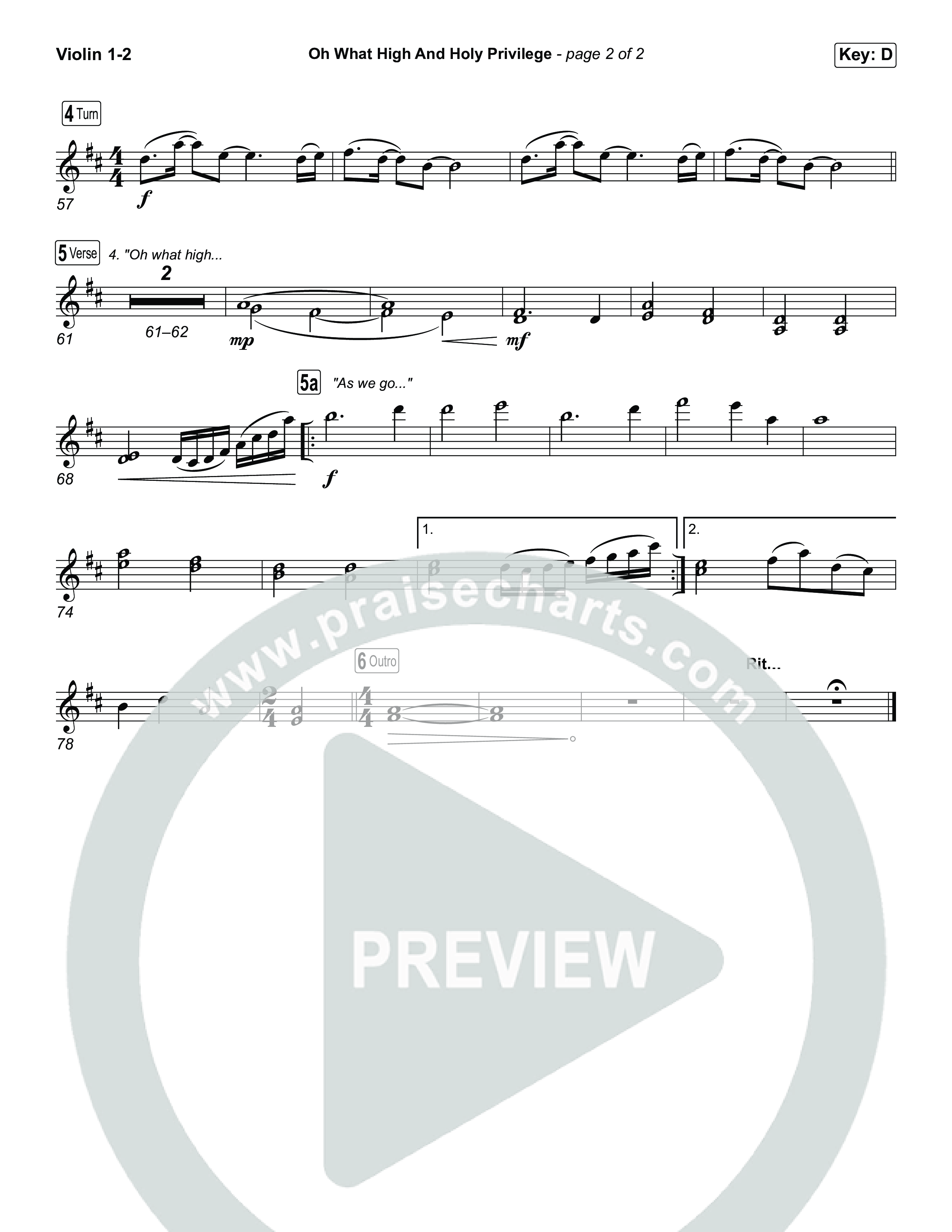 Oh What High And Holy Privilege (Choral Anthem SATB) Violin 1,2 (Keith & Kristyn Getty / Matt Boswell / Matt Papa)