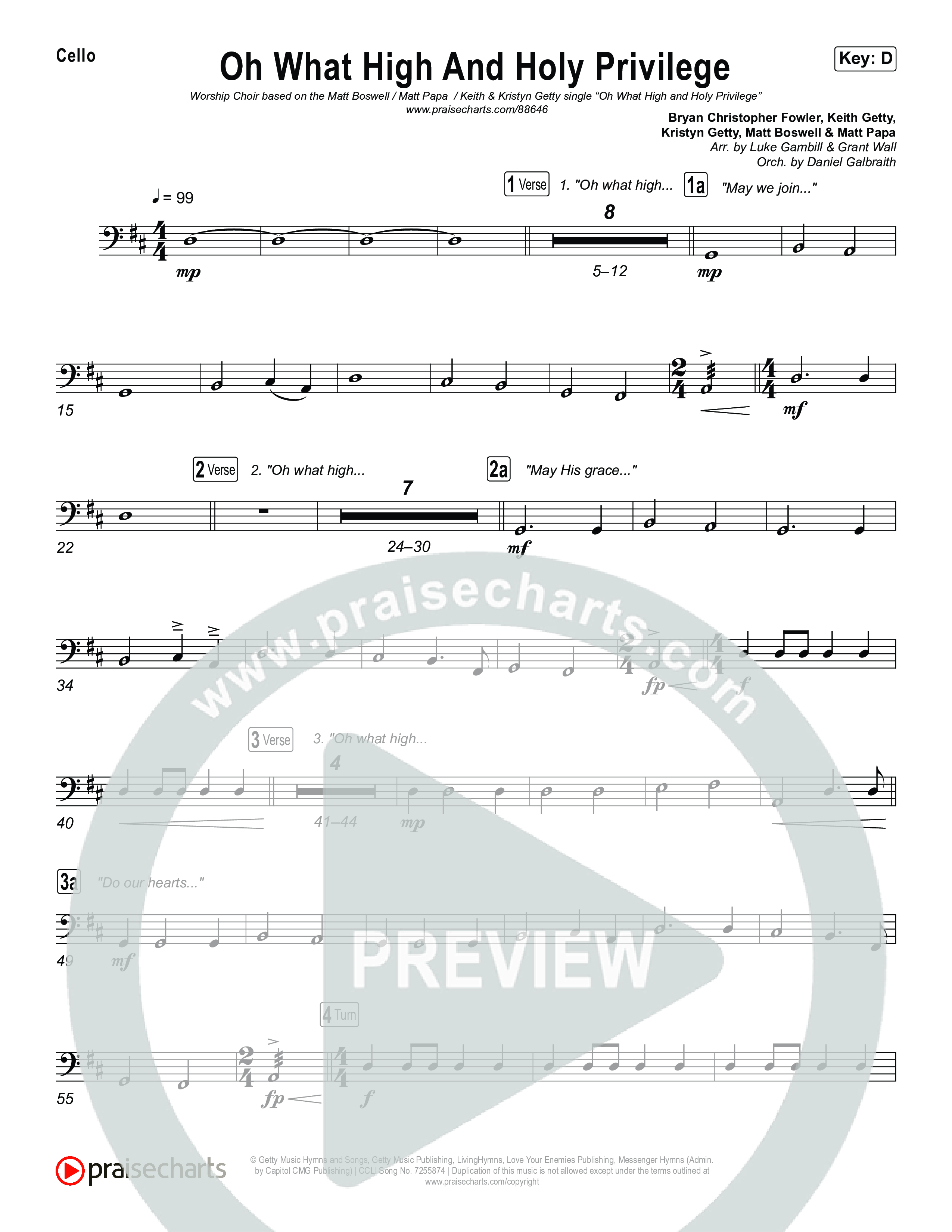 Oh What High And Holy Privilege (Worship Choir/SAB) Cello (Keith & Kristyn Getty / Matt Boswell / Matt Papa)