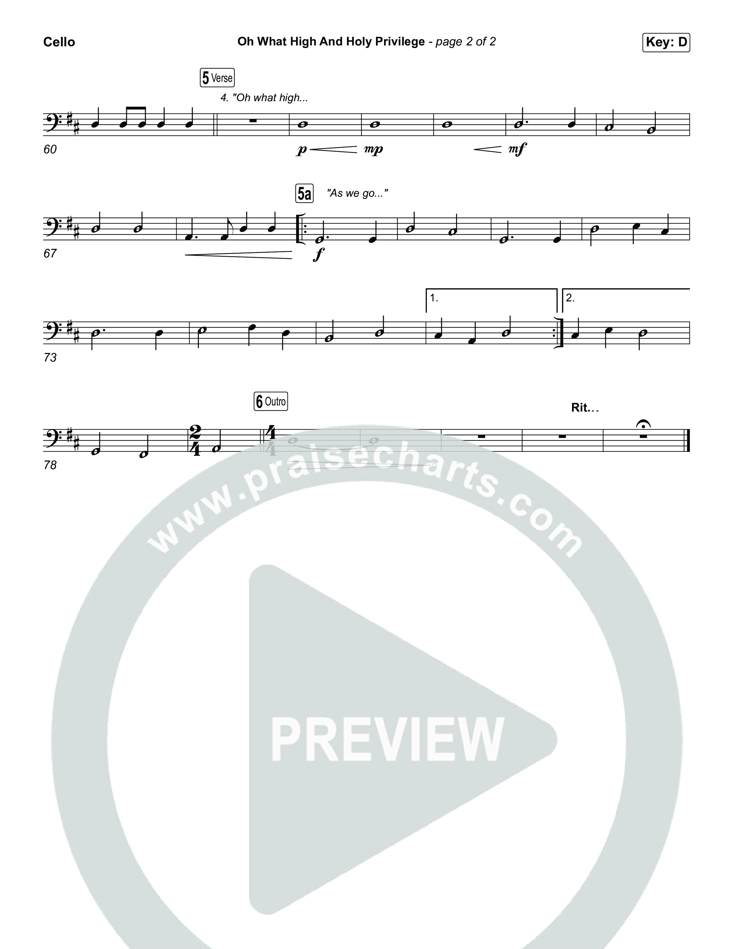 Oh What High And Holy Privilege (Worship Choir/SAB) Cello (Keith & Kristyn Getty / Matt Boswell / Matt Papa)