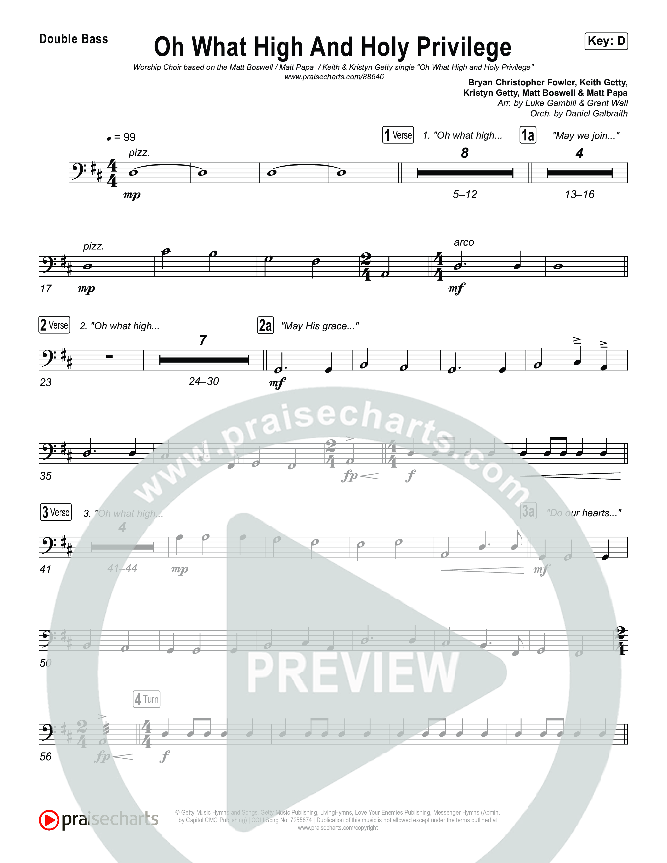 Oh What High And Holy Privilege (Worship Choir/SAB) Double Bass (Keith & Kristyn Getty / Matt Boswell / Matt Papa)