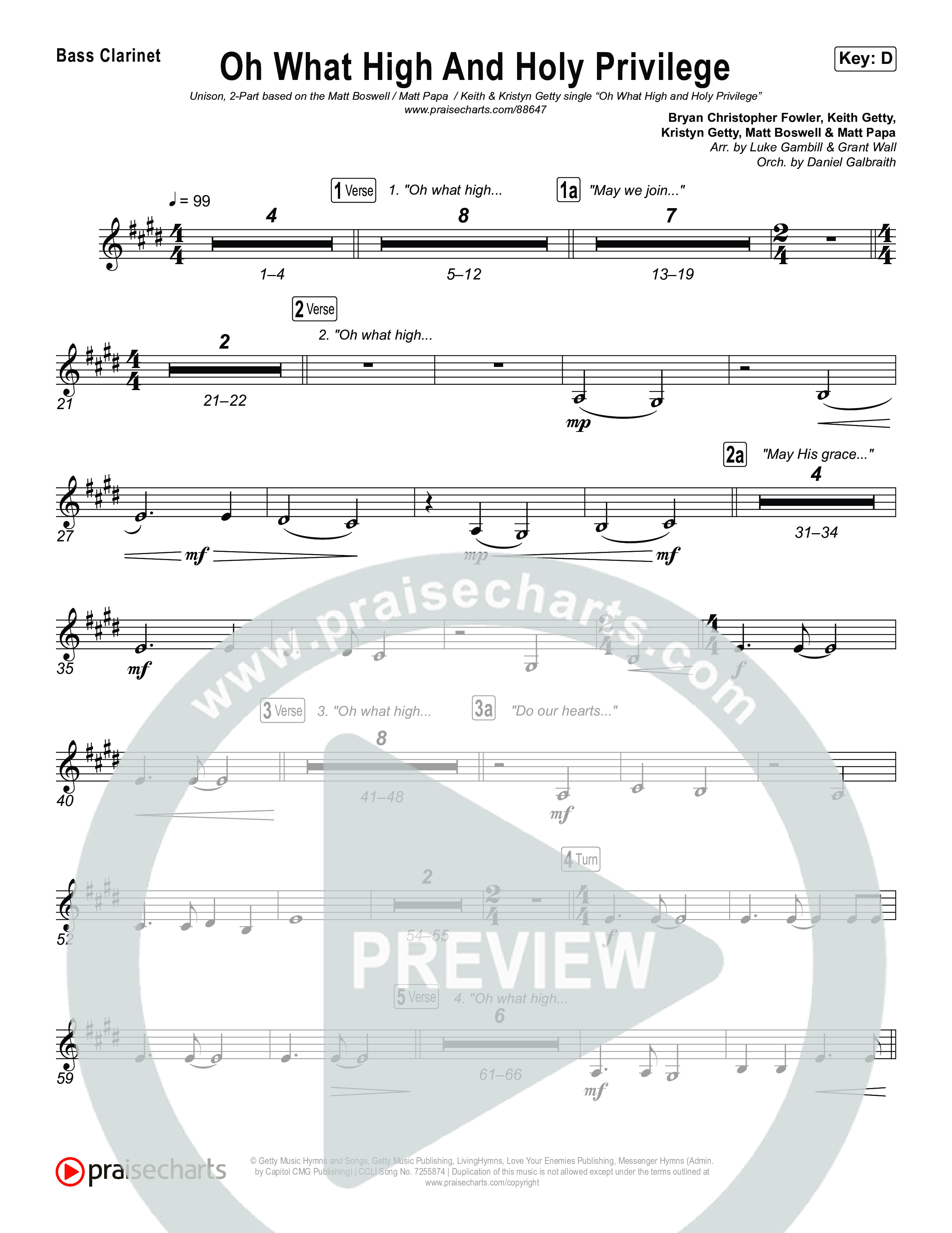 Oh What High And Holy Privilege (Unison/2-Part) Bass Clarinet (Keith & Kristyn Getty / Matt Boswell / Matt Papa)