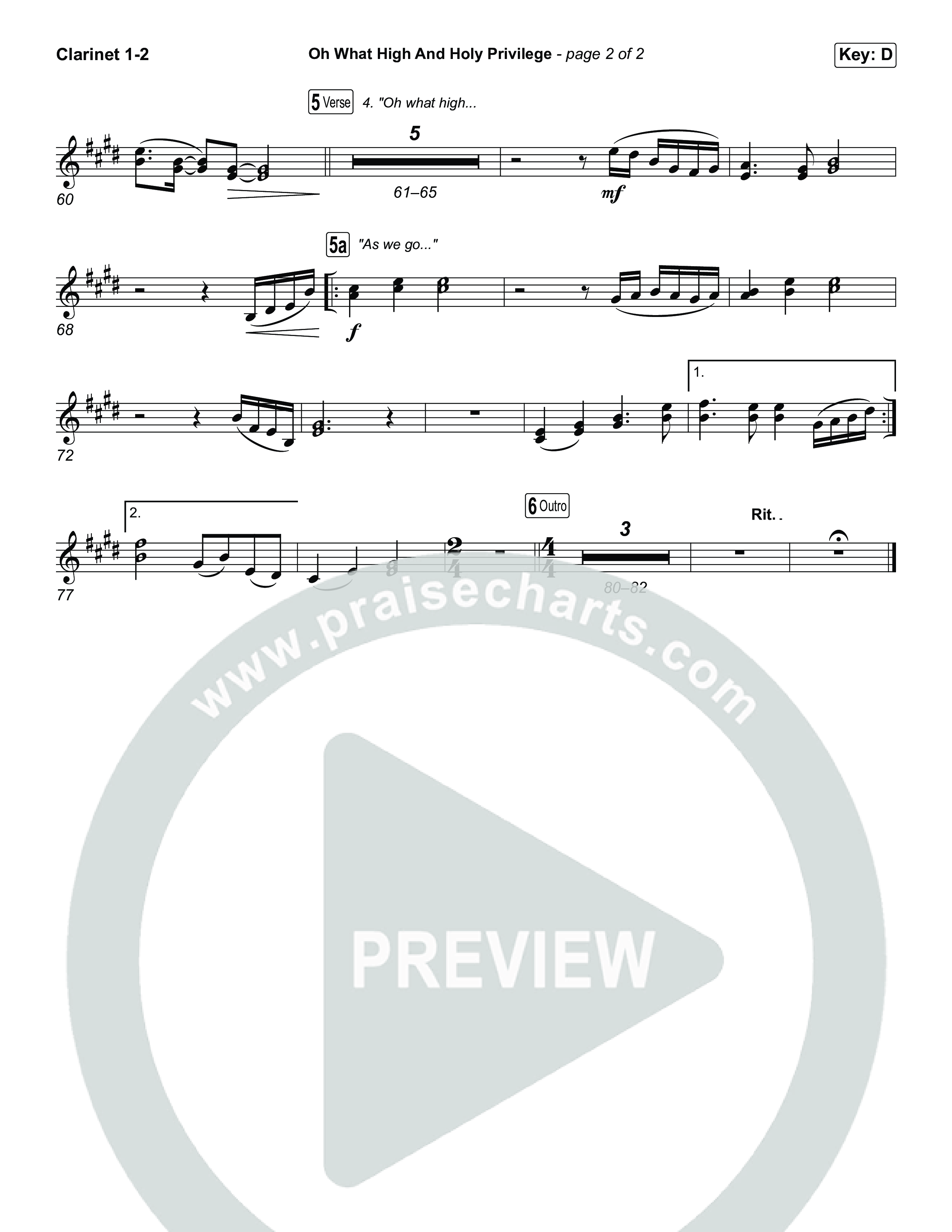 Oh What High And Holy Privilege (Unison/2-Part) Clarinet 1/2 (Keith & Kristyn Getty / Matt Boswell / Matt Papa)
