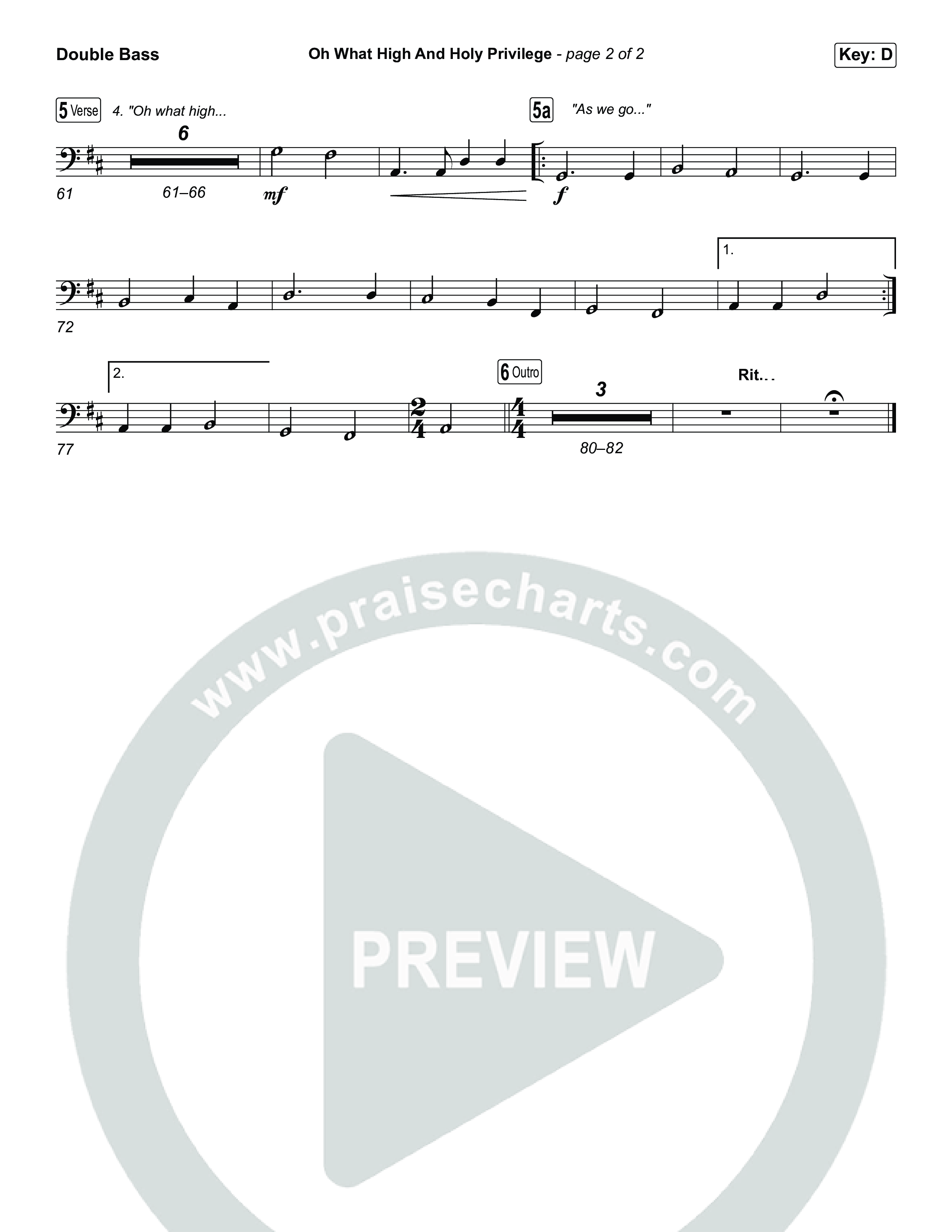 Oh What High And Holy Privilege (Unison/2-Part) Double Bass (Keith & Kristyn Getty / Matt Boswell / Matt Papa)