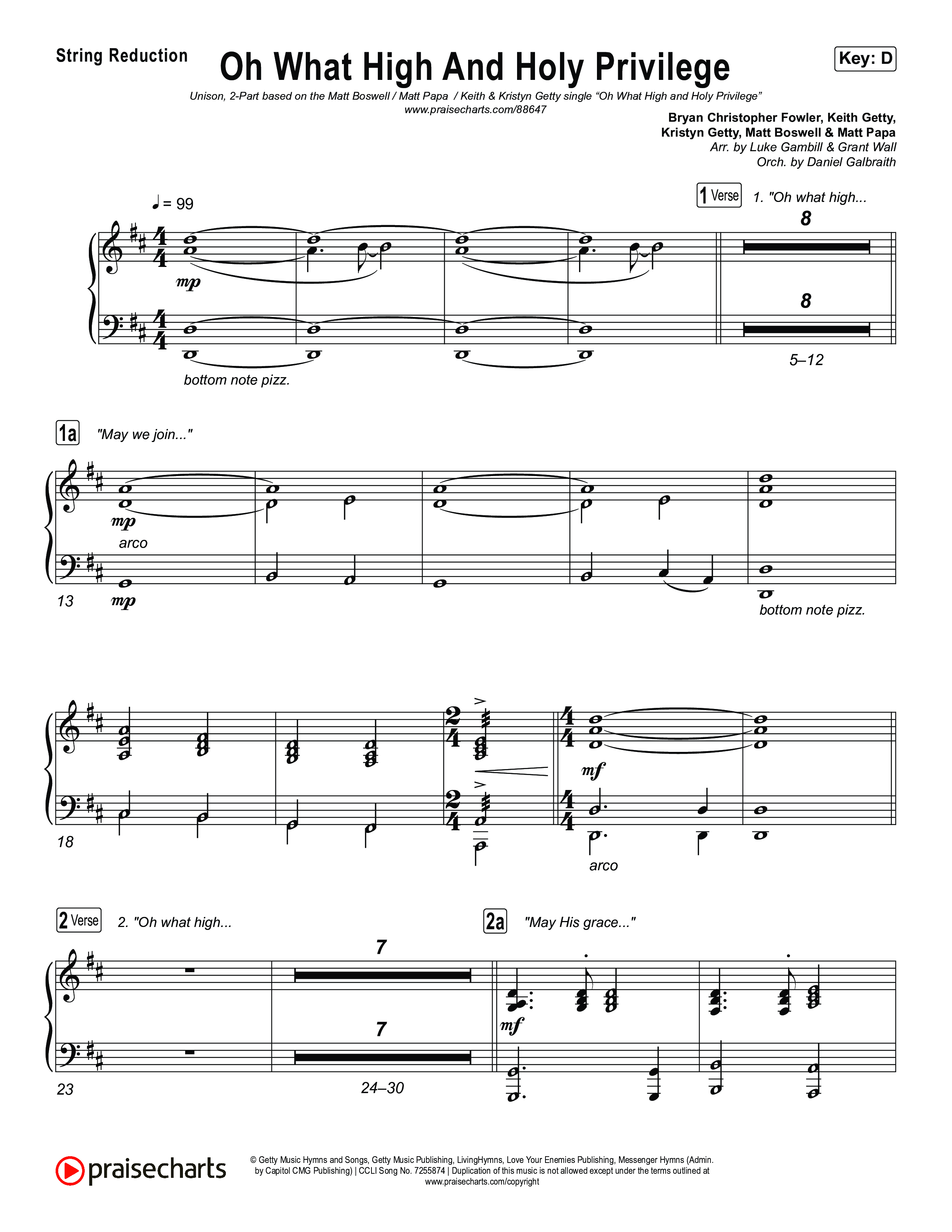 Oh What High And Holy Privilege (Unison/2-Part) String Reduction (Keith & Kristyn Getty / Matt Boswell / Matt Papa)