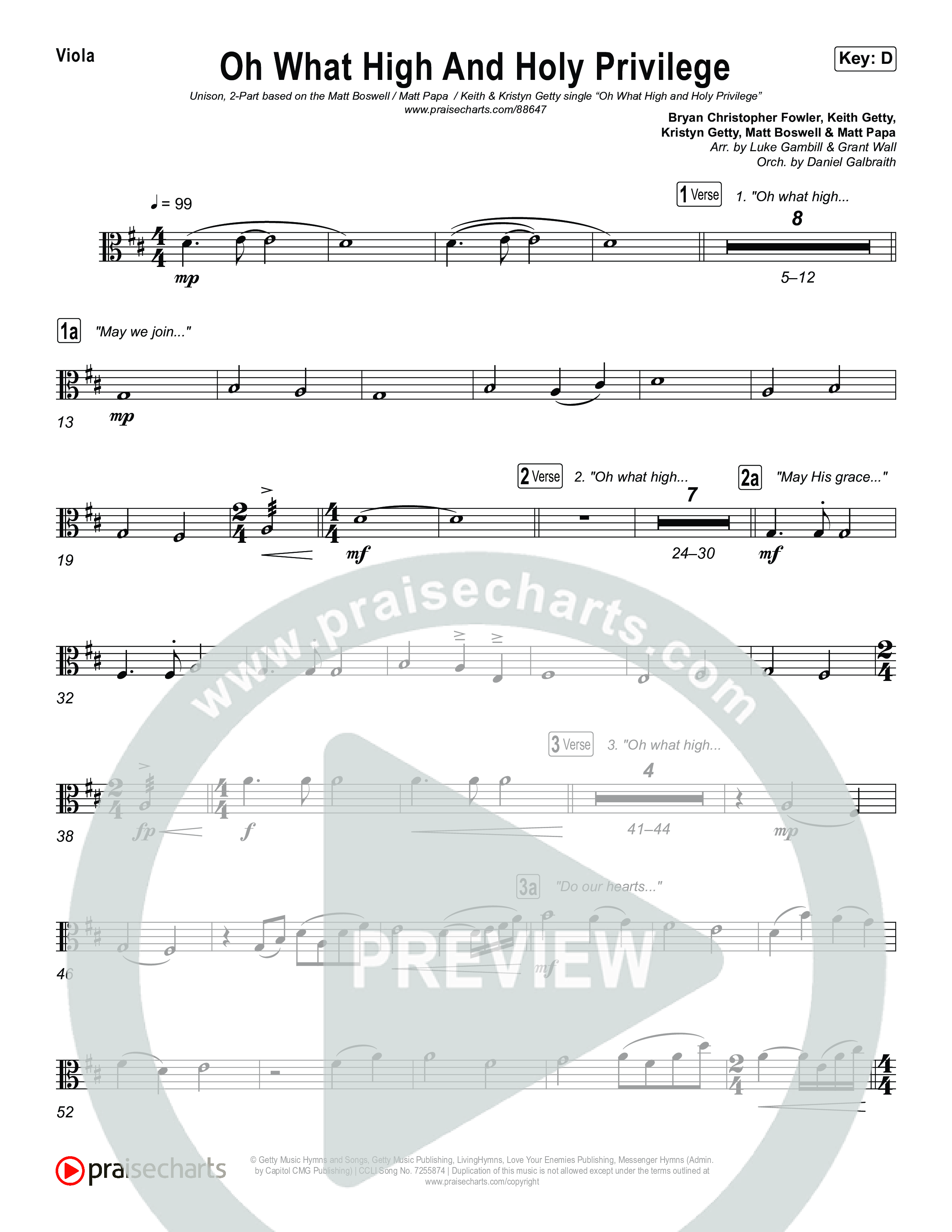 Oh What High And Holy Privilege (Unison/2-Part) String Pack (Keith & Kristyn Getty / Matt Boswell / Matt Papa)