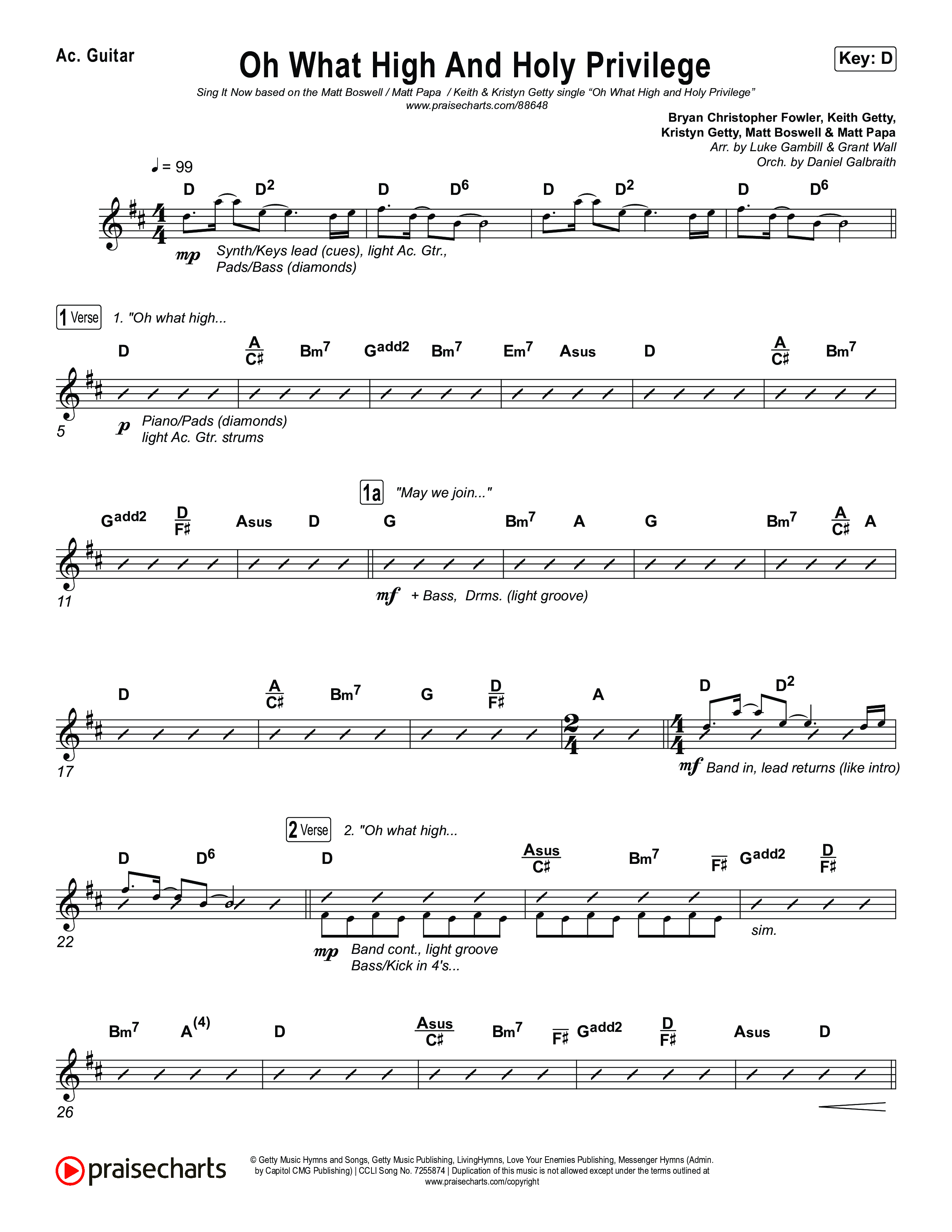 Oh What High And Holy Privilege (Sing It Now) Acoustic Guitar (Keith & Kristyn Getty / Matt Boswell / Matt Papa)