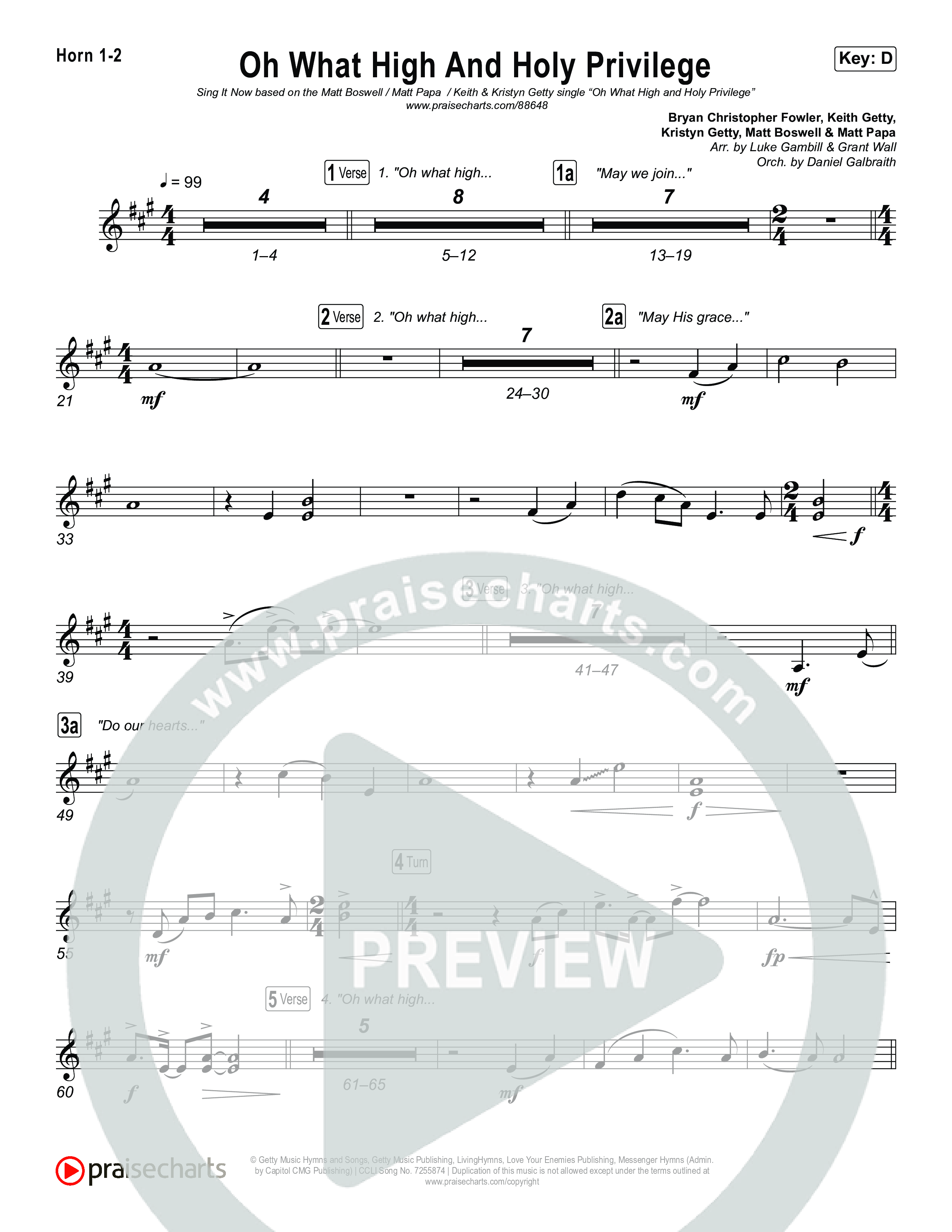 Oh What High And Holy Privilege (Sing It Now) Brass Pack (Keith & Kristyn Getty / Matt Boswell / Matt Papa)