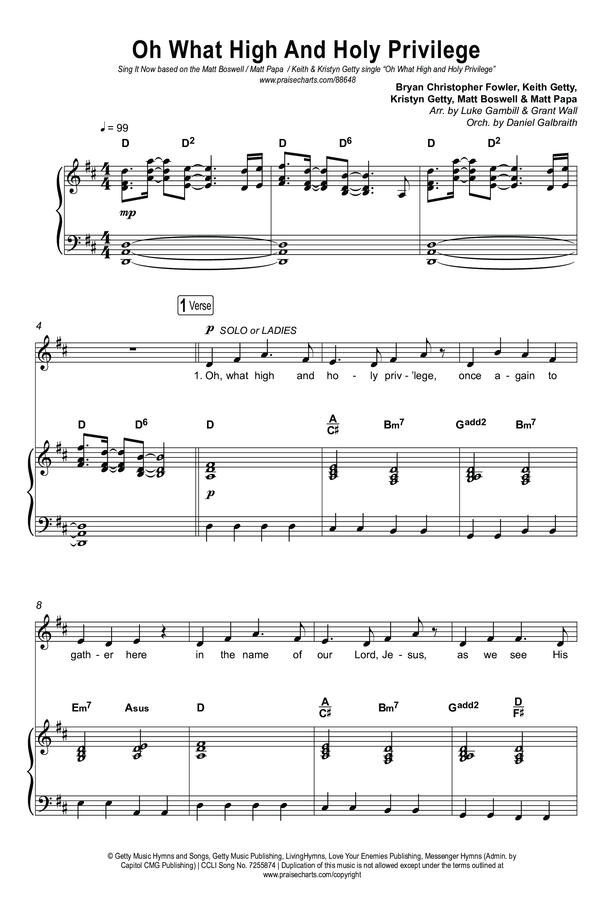 Oh What High And Holy Privilege (Sing It Now) Octavo (SATB & Pno) (Keith & Kristyn Getty / Matt Boswell / Matt Papa)