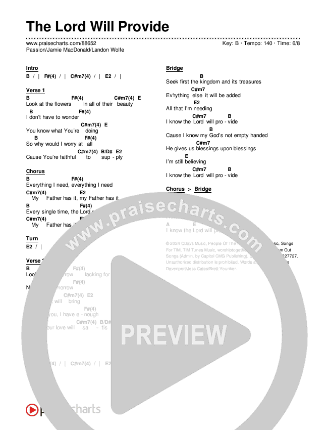 The Lord Will Provide Chords & Lyrics (Passion / Jamie MacDonald / Landon Wolfe)