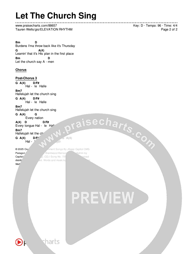 Let The Church Sing Chords & Lyrics (Tauren Wells / gio / ELEVATION RHYTHM)