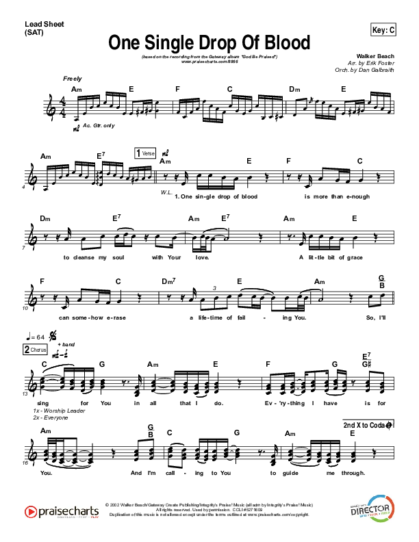 One Single Drop Lead Sheet (Gateway Worship)