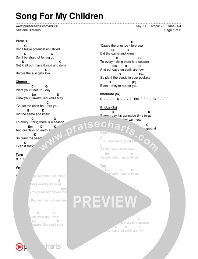 Song For My Children Chords & Lyrics (Kristene DiMarco)