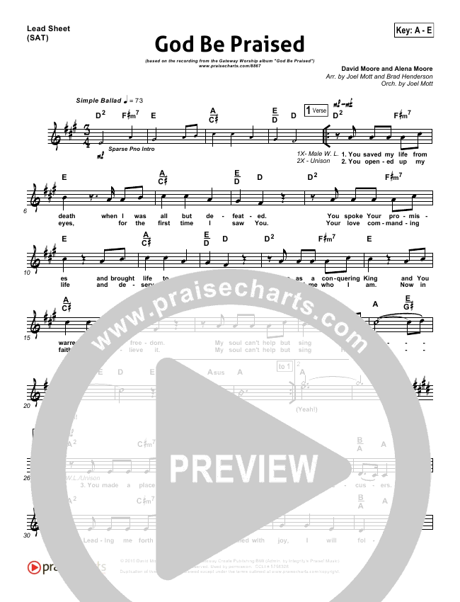God Be Praised Sheet Music PDF (Gateway Worship) PraiseCharts