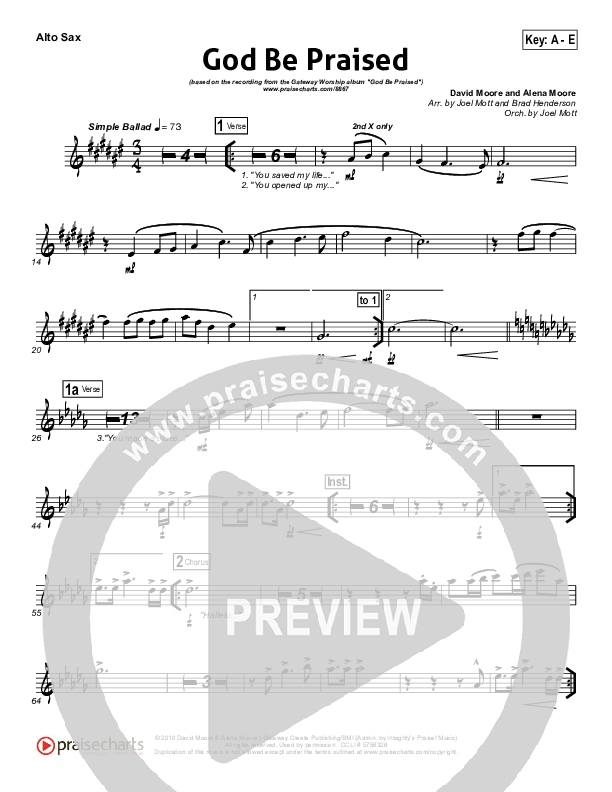 God Be Praised Alto Sax (Gateway Worship)