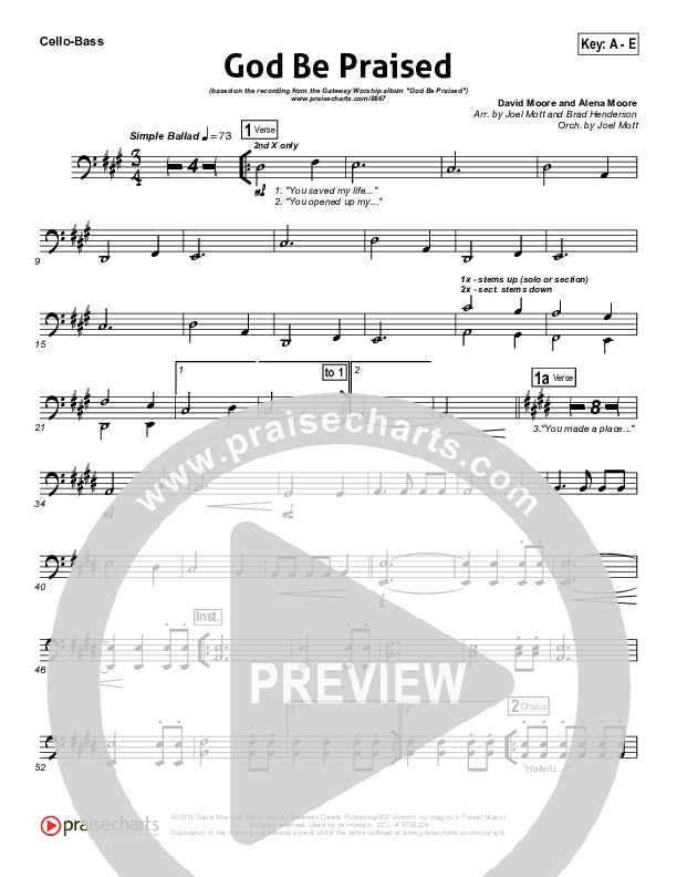God Be Praised Cello/Bass (Gateway Worship)