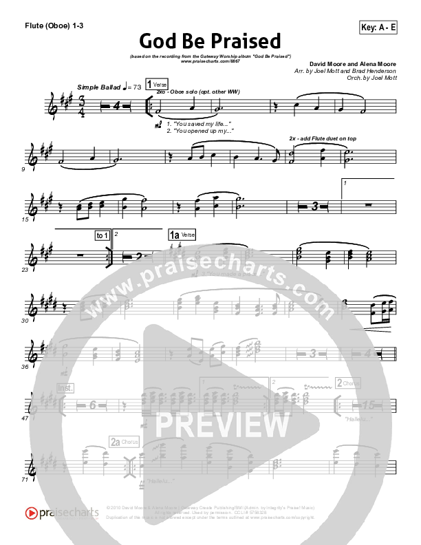 God Be Praised Flute/Oboe 1/2/3 (Gateway Worship)