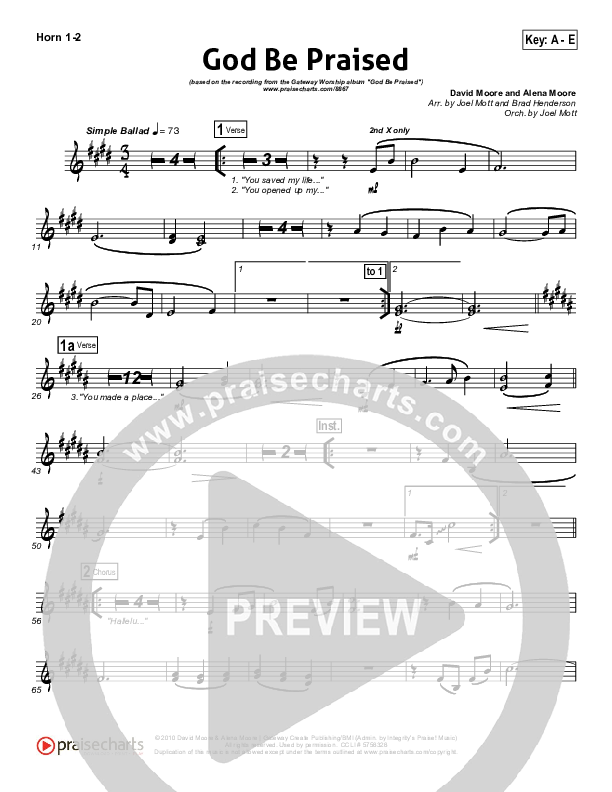 God Be Praised French Horn 1/2 (Gateway Worship)