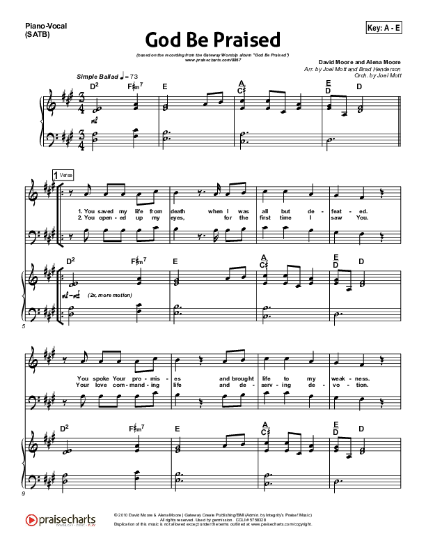 God Be Praised Piano/Vocal (SATB) (Gateway Worship)