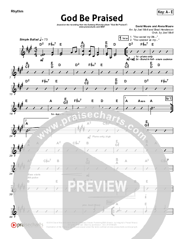 God Be Praised Rhythm Chart (Gateway Worship)