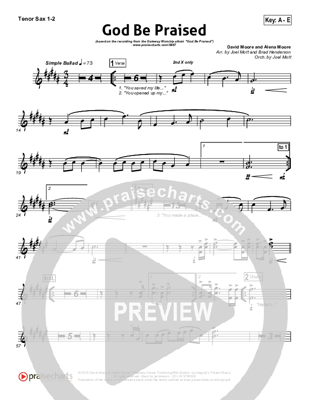 God Be Praised Tenor Sax 1/2 (Gateway Worship)
