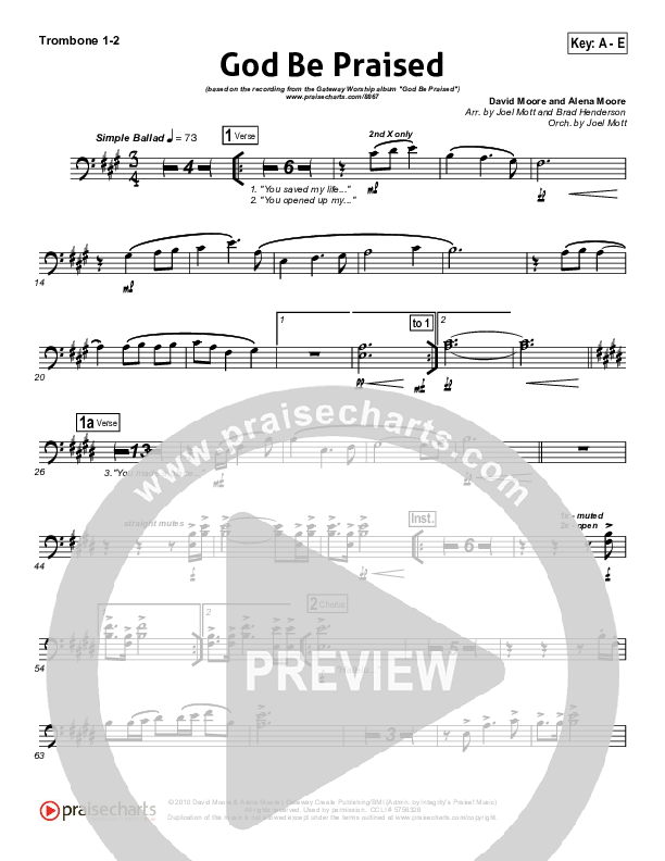 God Be Praised Trombone 1/2 (Gateway Worship)