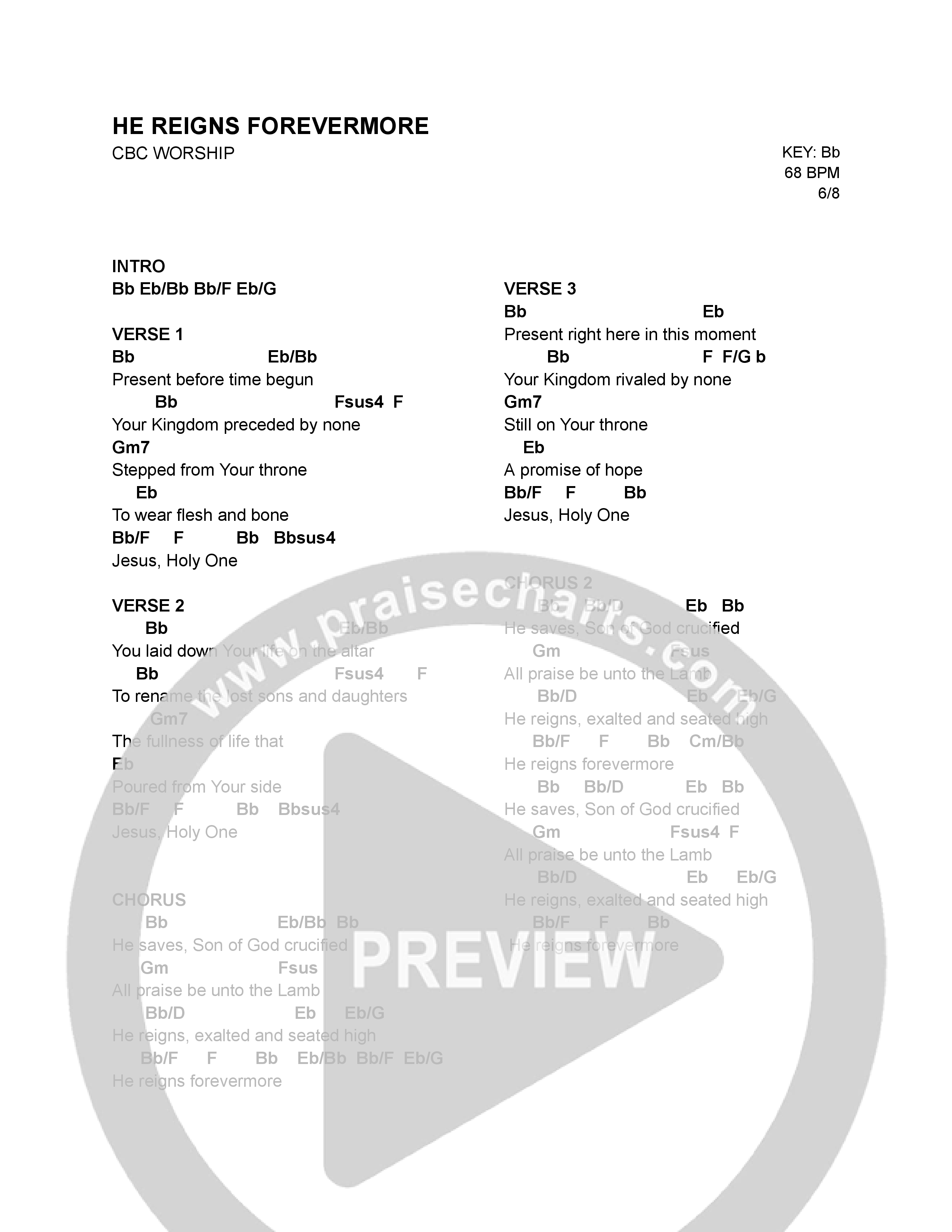 He Reigns Forevermore Chord Chart (CBC Worship)