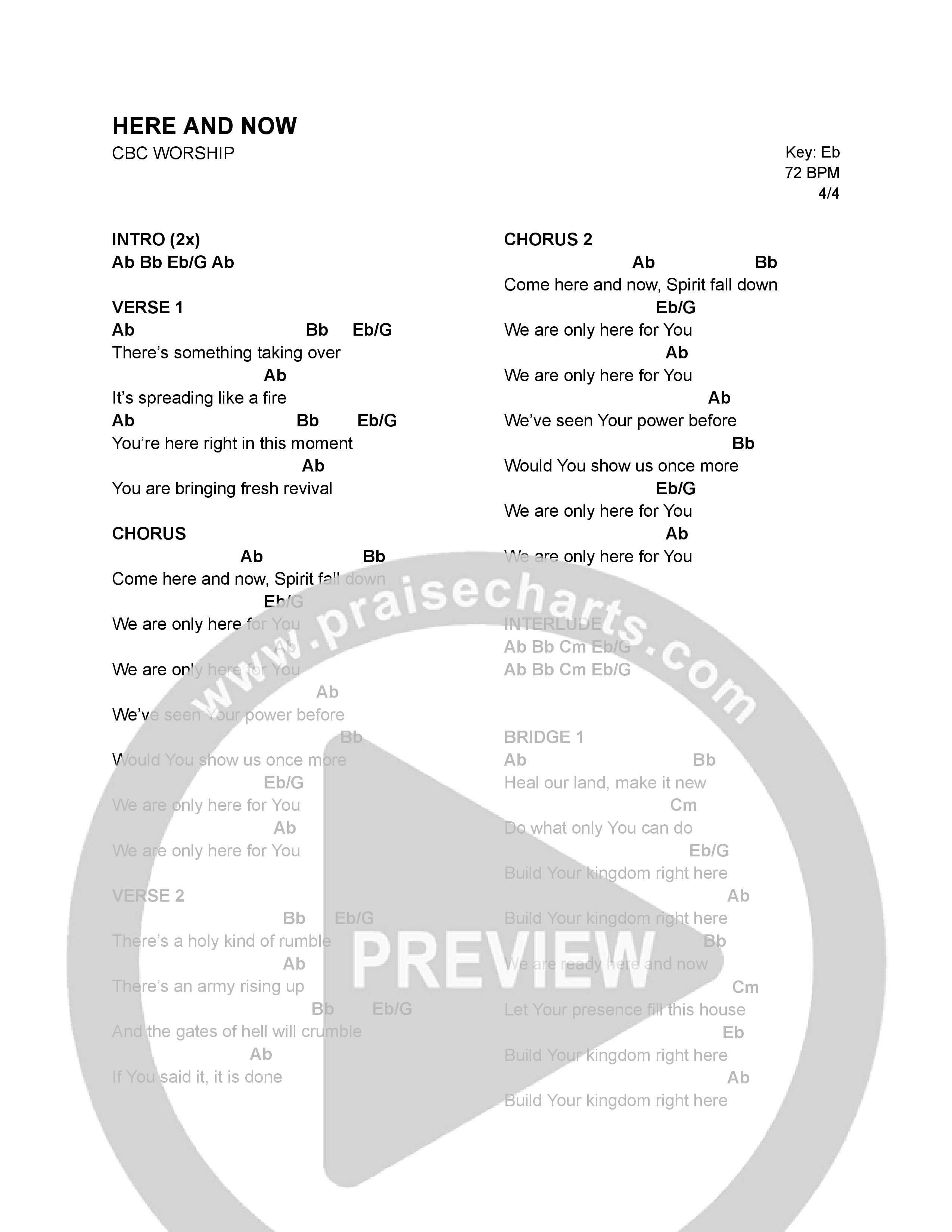 Here And Now Chord Chart (CBC Worship)