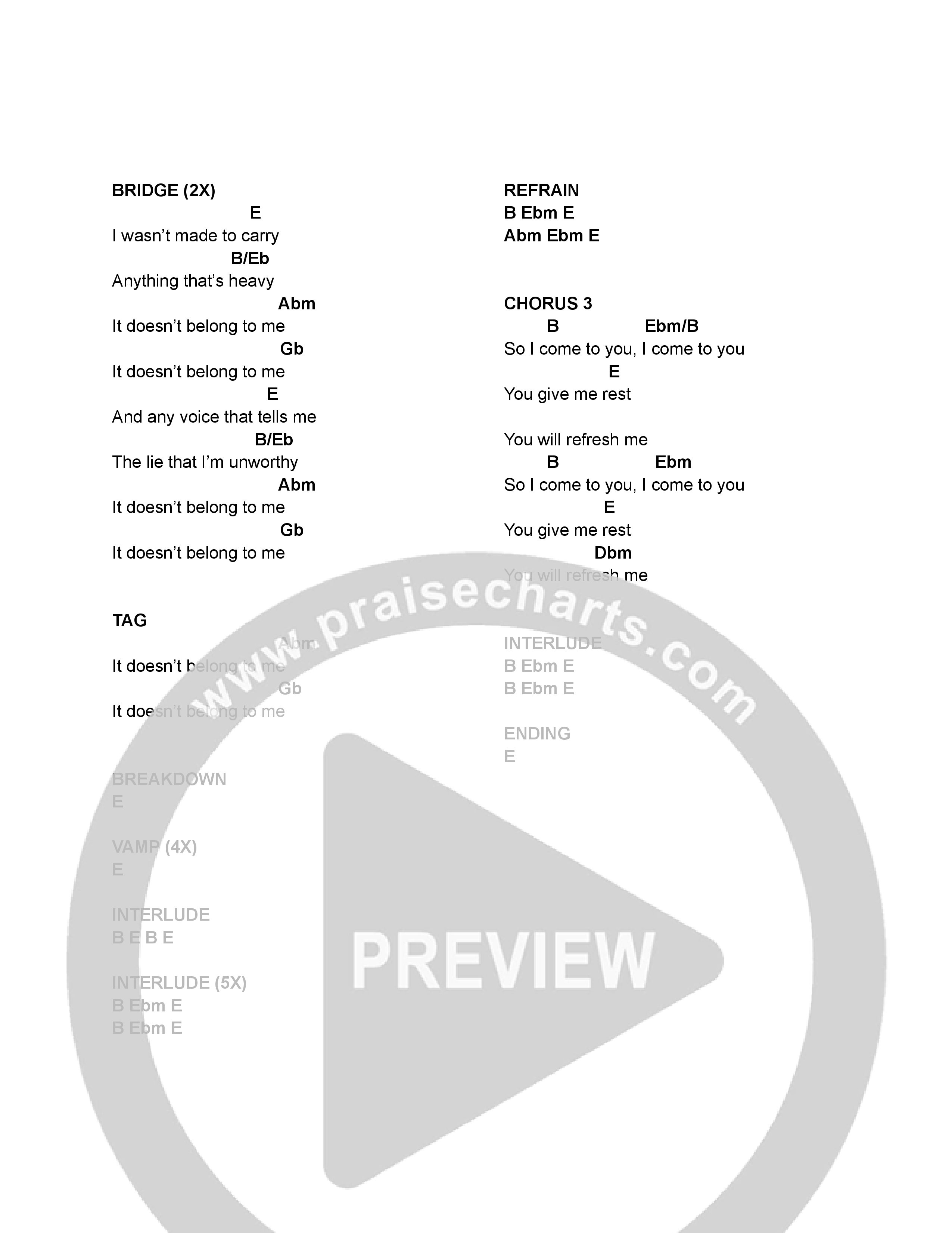 It Doesn't Belong To Me Chord Chart (CBC Worship)