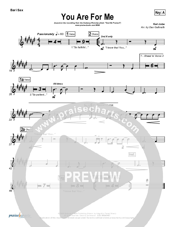 You Are For Me Bari Sax (Gateway Worship)