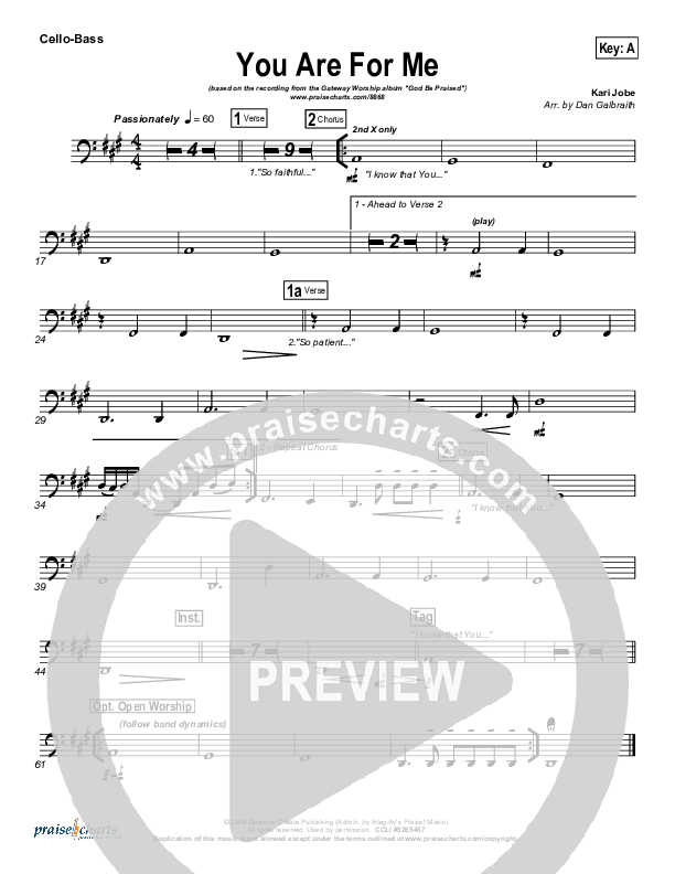 You Are For Me Cello/Bass (Gateway Worship)