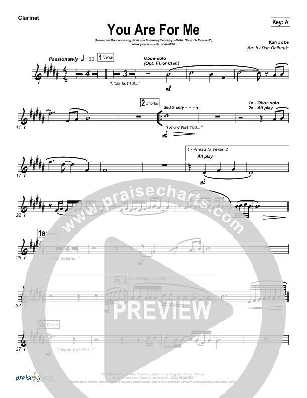 You Are For Me Clarinet (Gateway Worship)