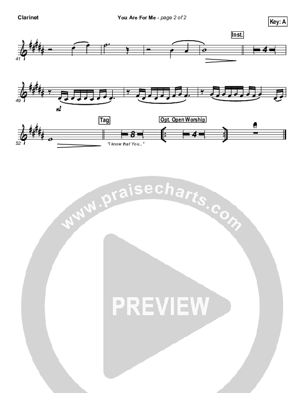 You Are For Me Clarinet (Gateway Worship)