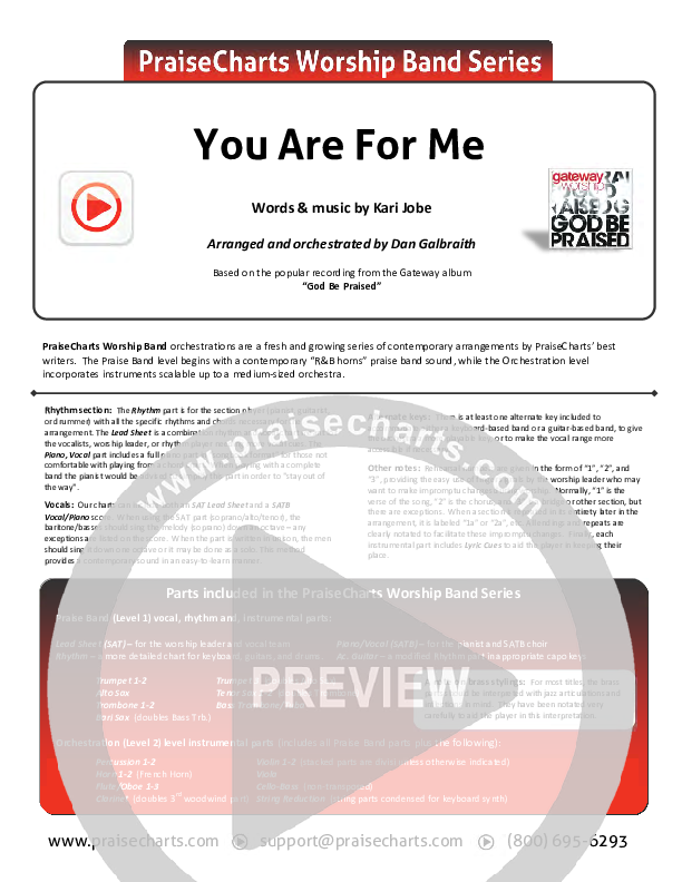 You Are For Me Cover Sheet (Gateway Worship)