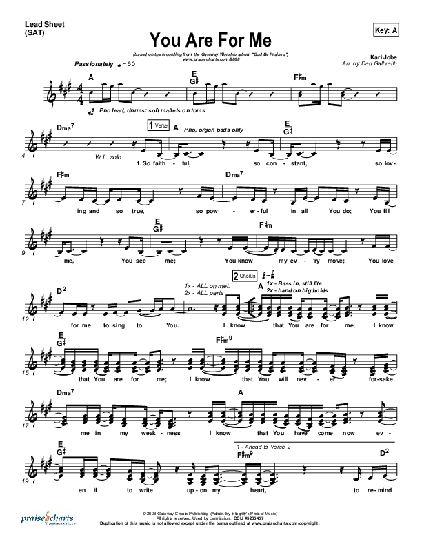 You Are For Me Lead Sheet (Gateway Worship)