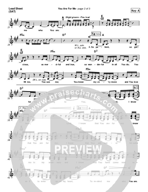You Are For Me Lead Sheet (Gateway Worship)