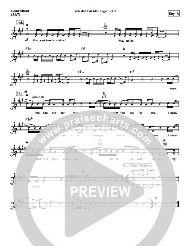 You Are For Me Lead Sheet (Gateway Worship)