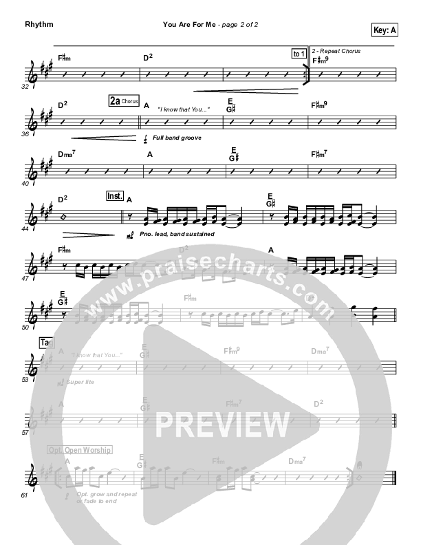 You Are For Me Rhythm Chart (Gateway Worship)