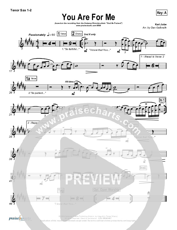 You Are For Me Tenor Sax 1/2 (Gateway Worship)