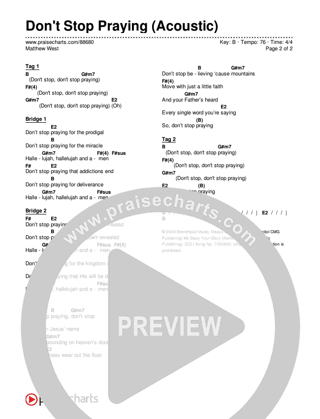 Don't Stop Praying (Acoustic) Chords & Lyrics (Matthew West)