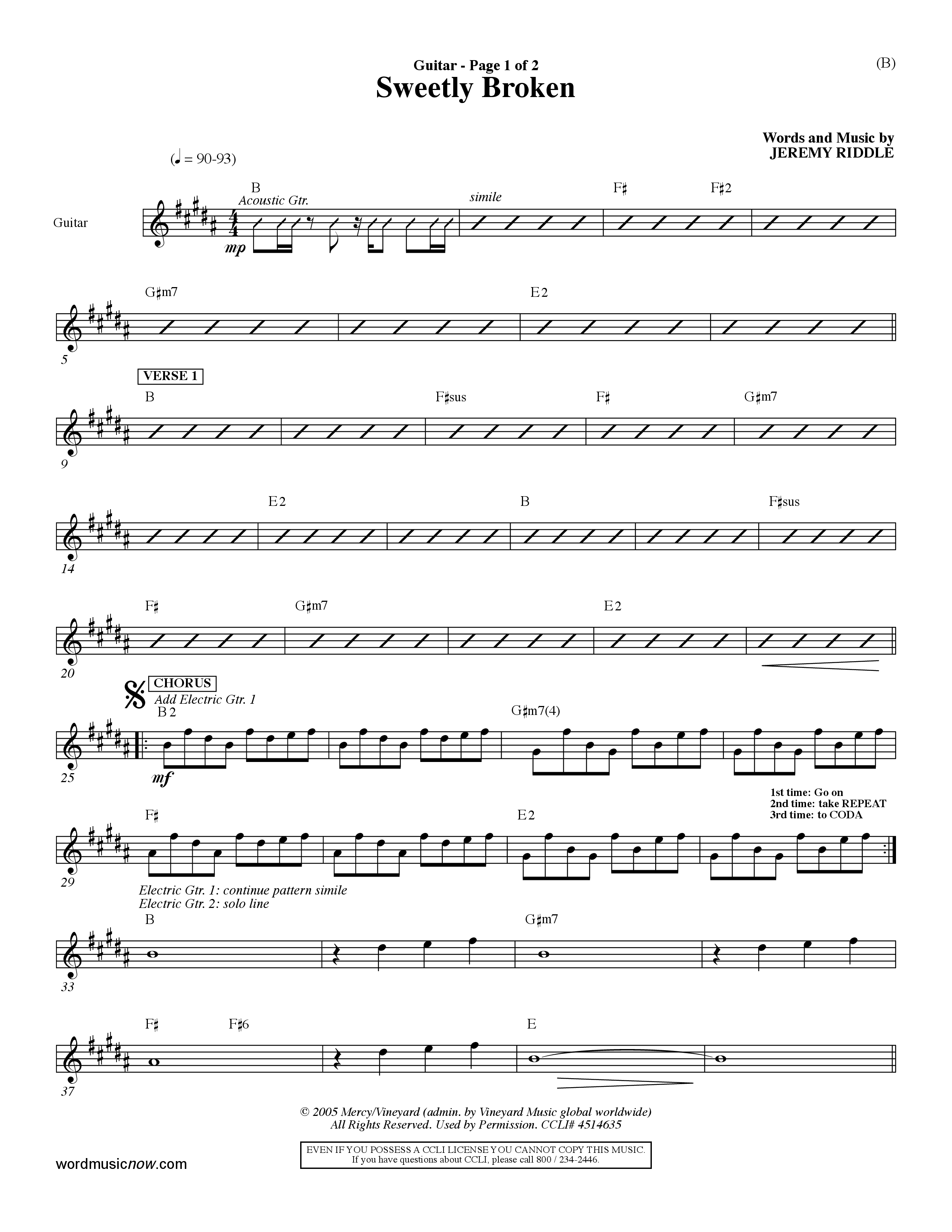 Sweetly Broken (Choral Anthem SATB) Acoustic Guitar (Word Music Choral / Arr. Jeremy Riddle)
