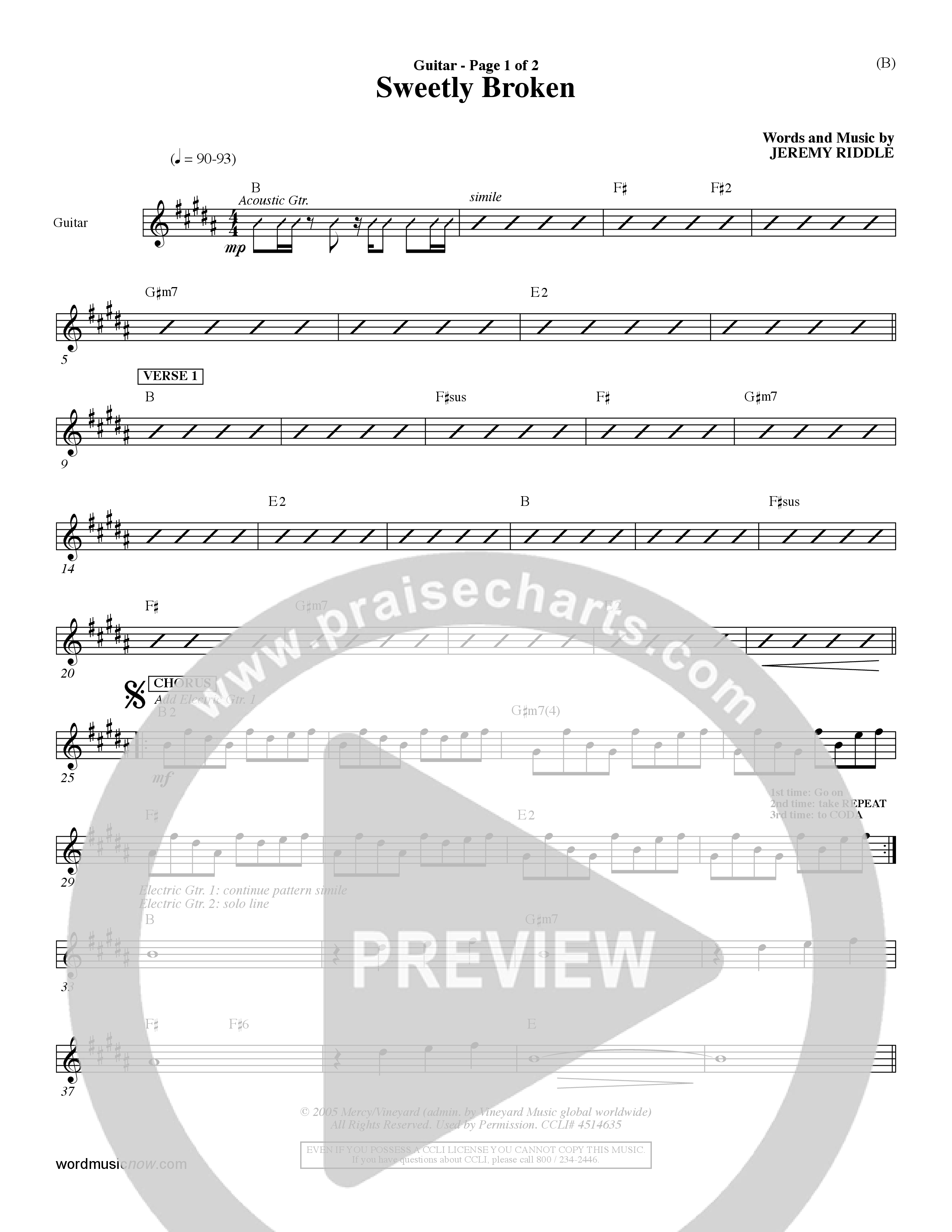 Sweetly Broken (Choral Anthem SATB) Acoustic Guitar (Word Music Choral / Arr. Jeremy Riddle)