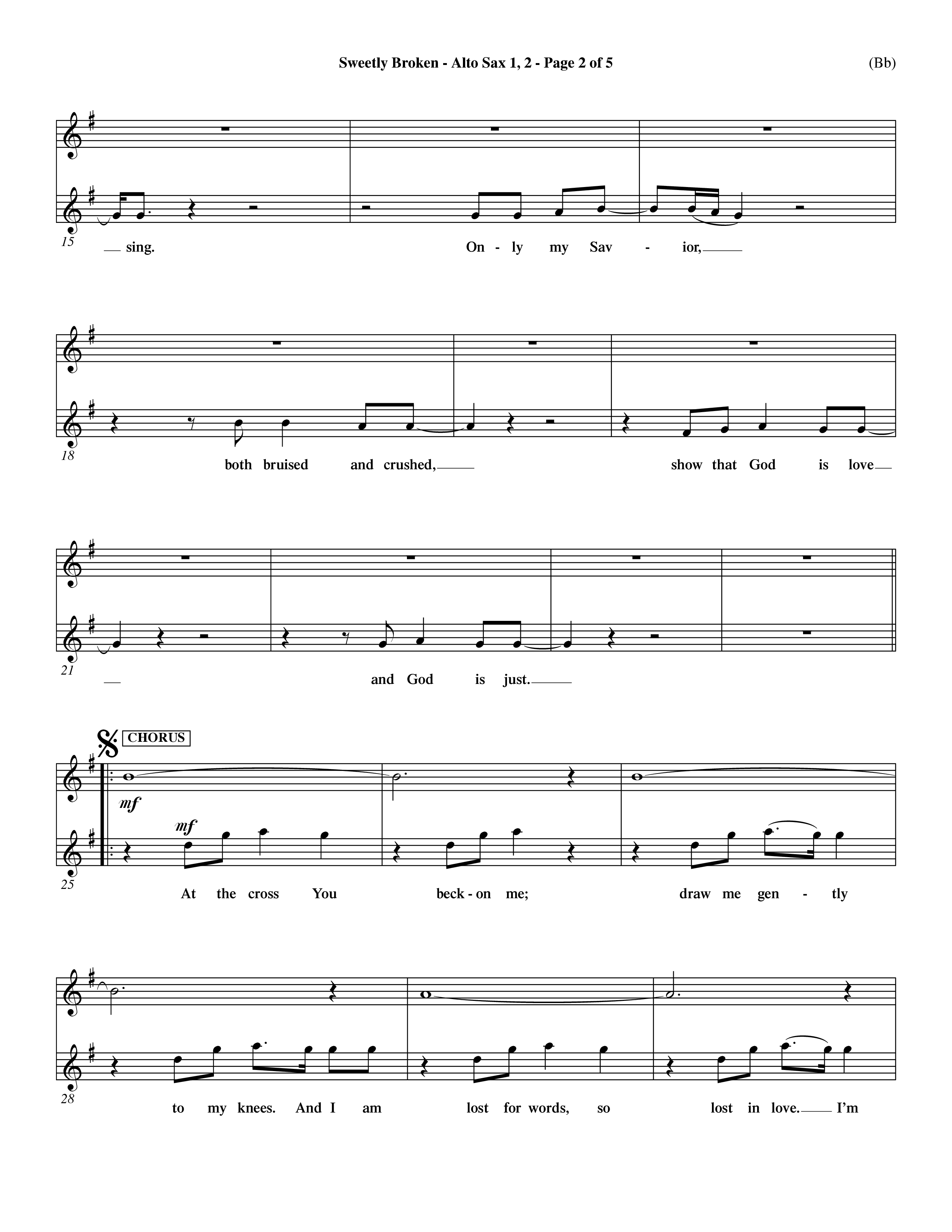 Sweetly Broken (Choral Anthem SATB) Alto Sax 1/2 (Word Music Choral / Arr. Jeremy Riddle)
