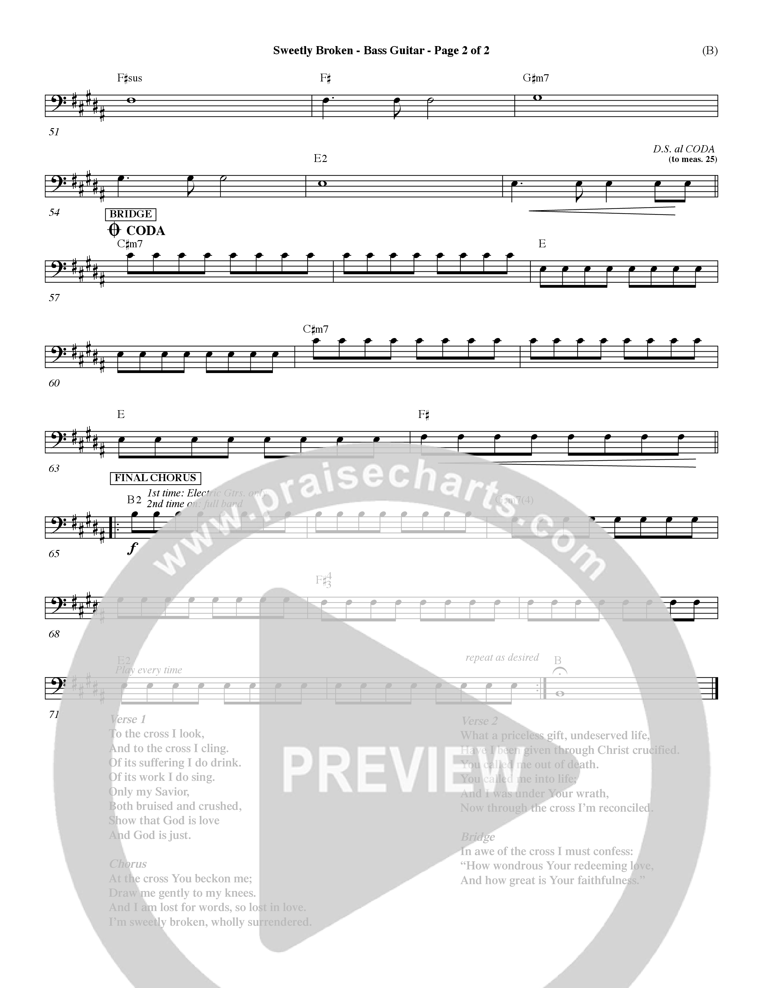 Sweetly Broken (Choral Anthem SATB) Bass Guitar (Word Music Choral / Arr. Jeremy Riddle)
