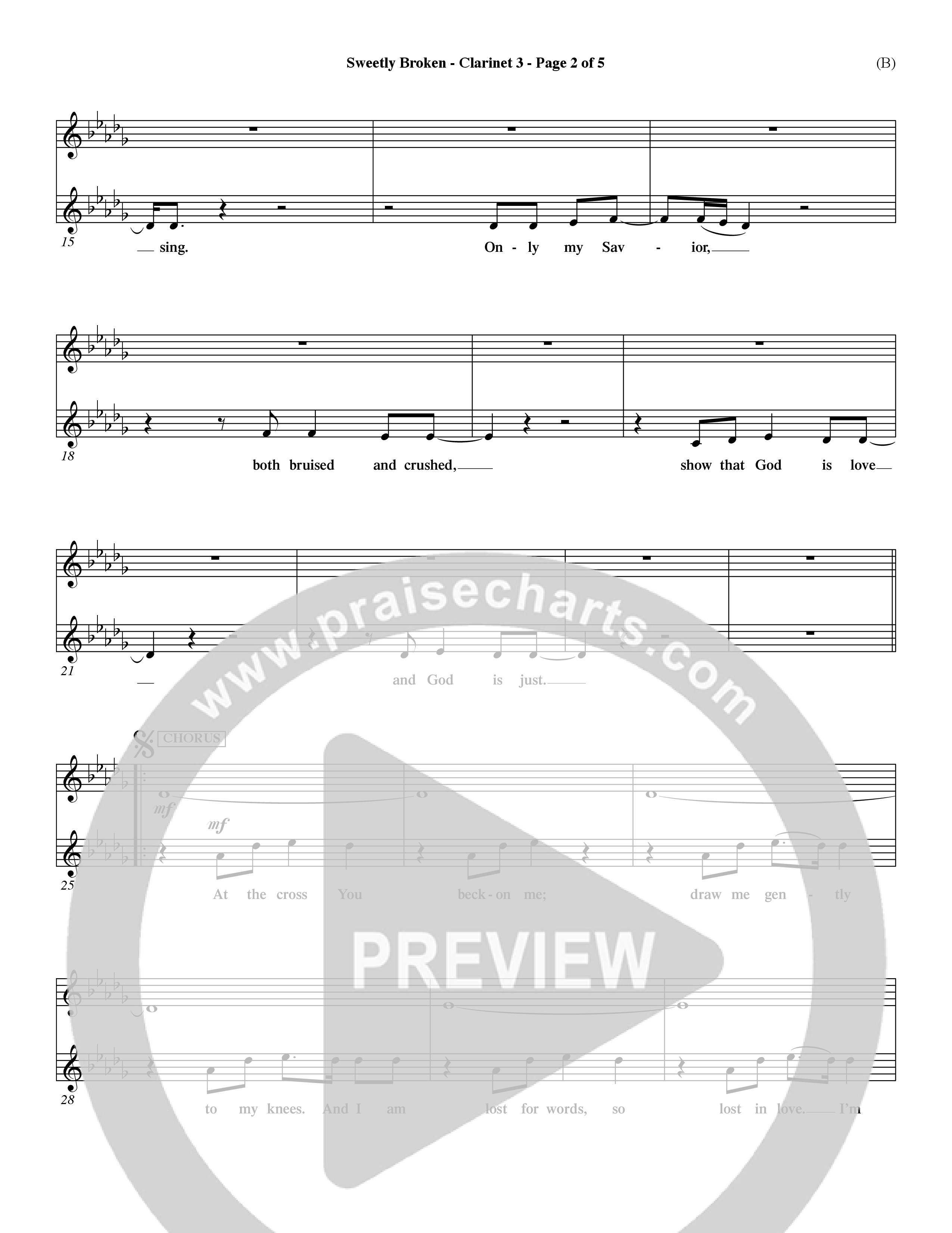 Sweetly Broken (Choral Anthem SATB) Clarinet 3 (Word Music Choral / Arr. Jeremy Riddle)