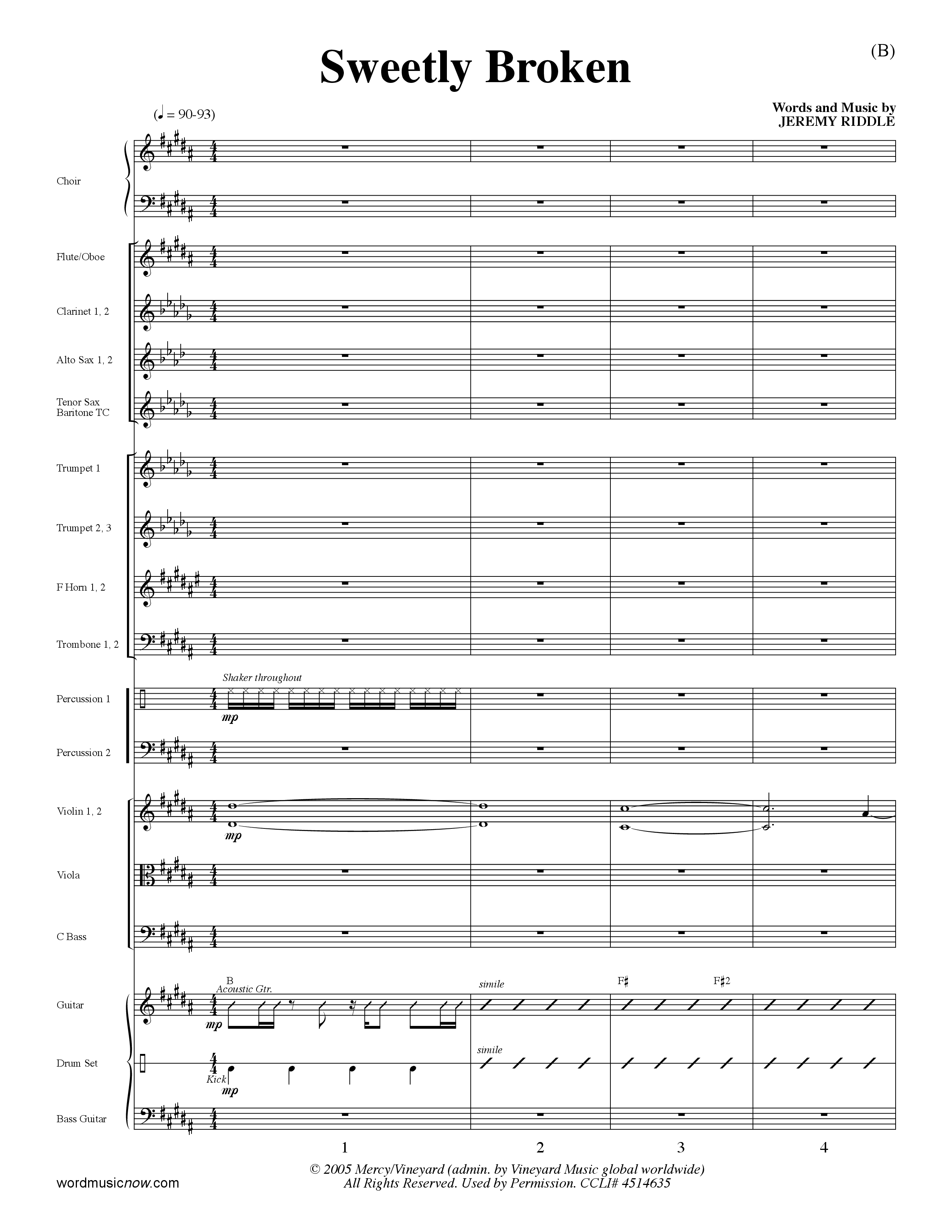 Sweetly Broken (Choral Anthem SATB) Orchestration (Word Music Choral / Arr. Jeremy Riddle)