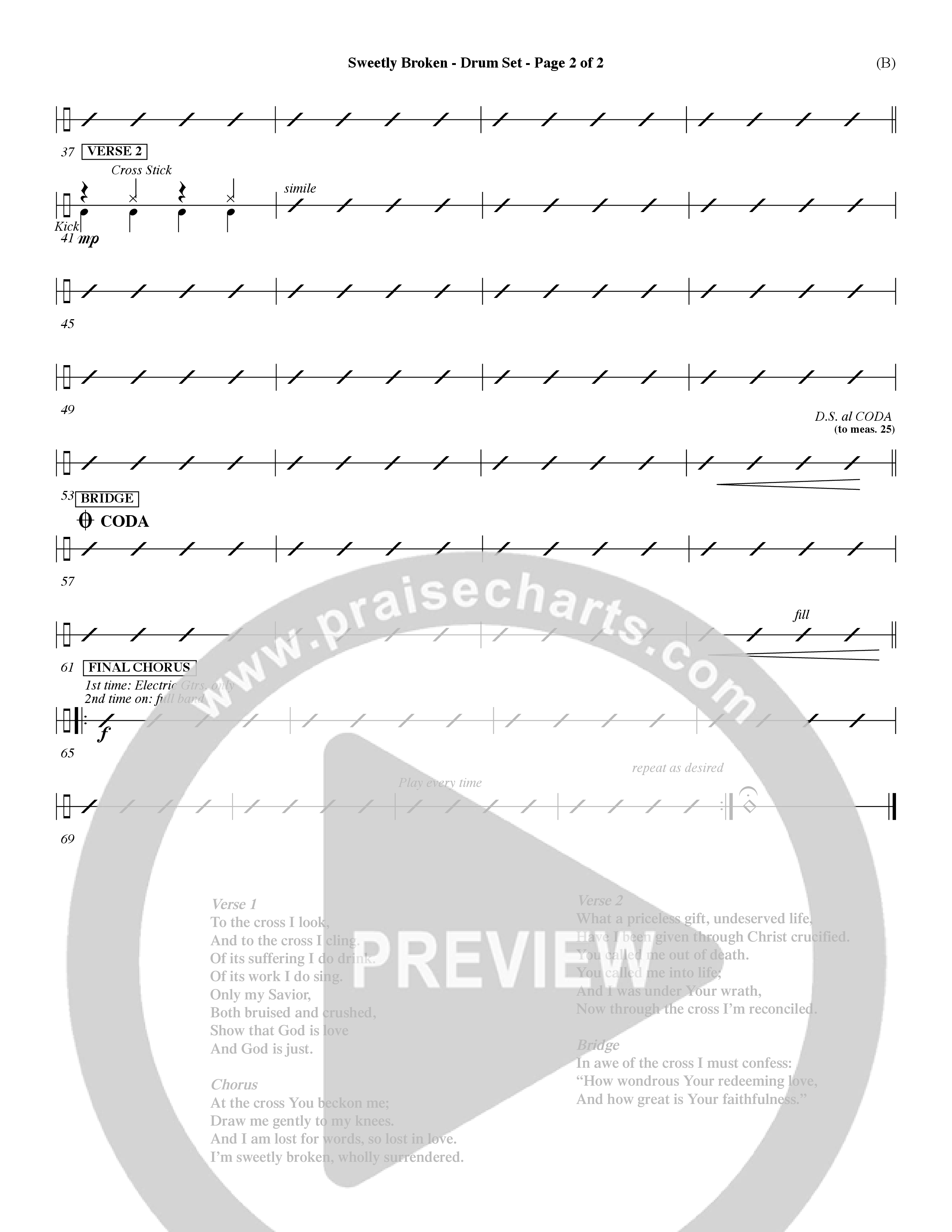 Sweetly Broken (Choral Anthem SATB) Drum Set (Word Music Choral / Arr. Jeremy Riddle)