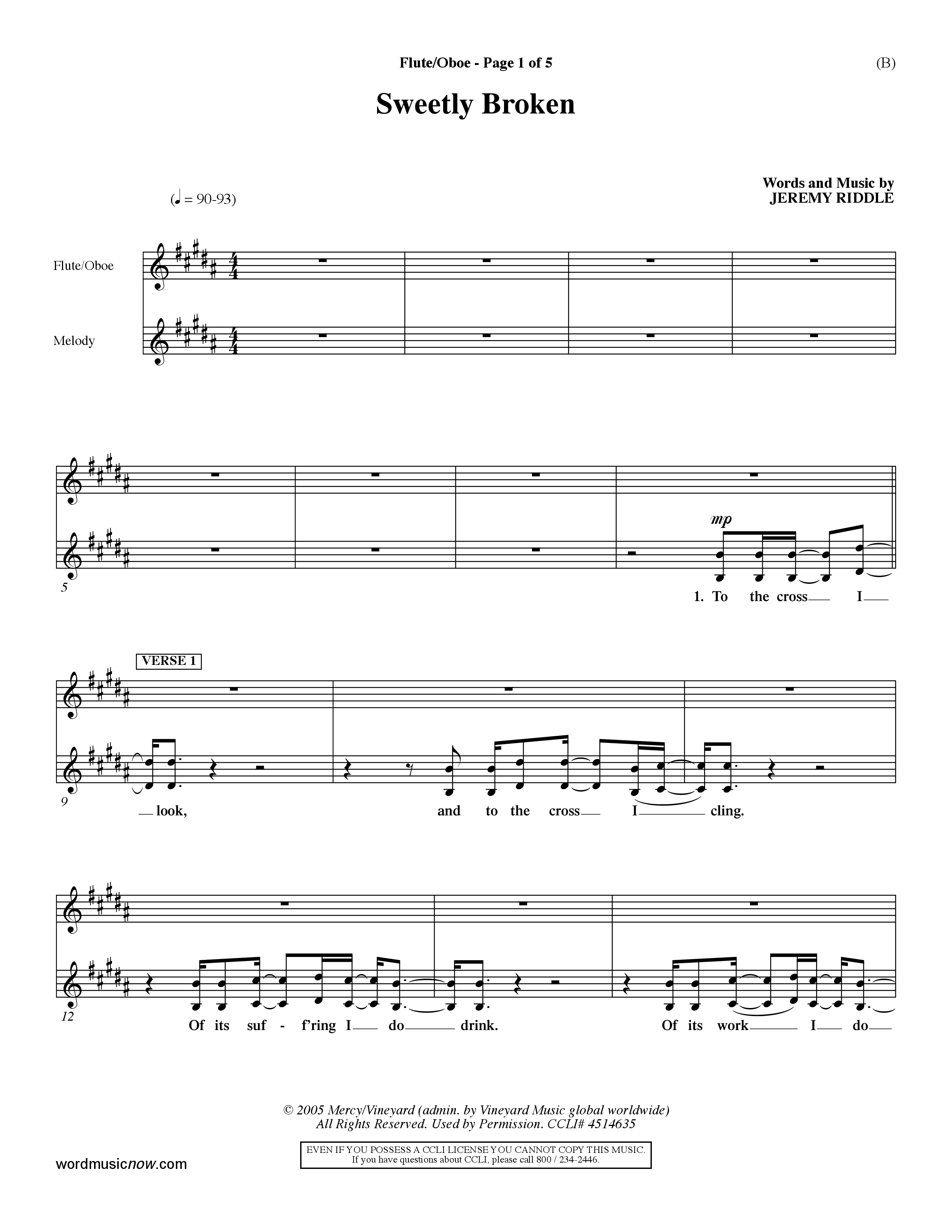 Sweetly Broken (Choral Anthem SATB) Flute/Oboe (Word Music Choral / Arr. Jeremy Riddle)