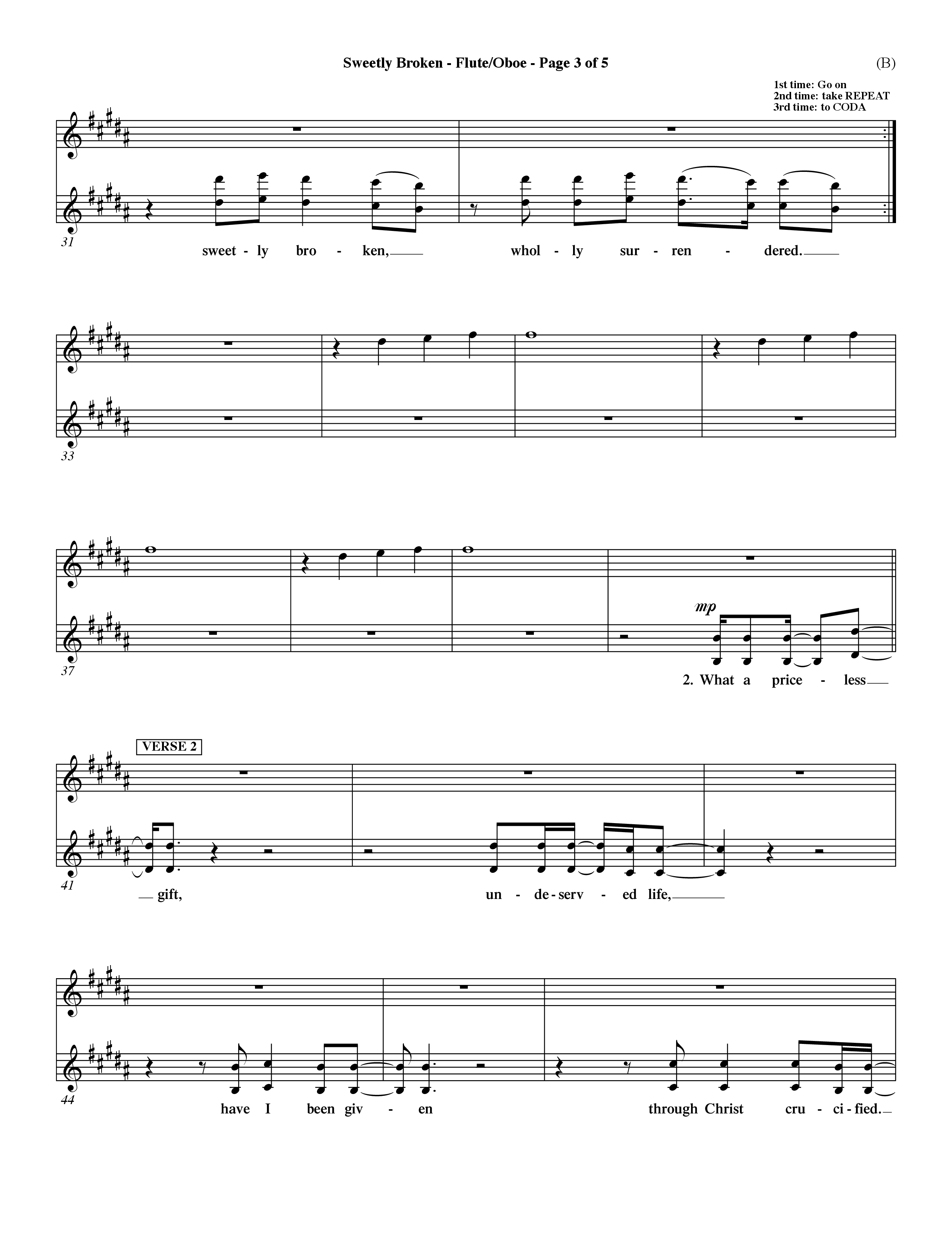 Sweetly Broken (Choral Anthem SATB) Flute/Oboe (Word Music Choral / Arr. Jeremy Riddle)