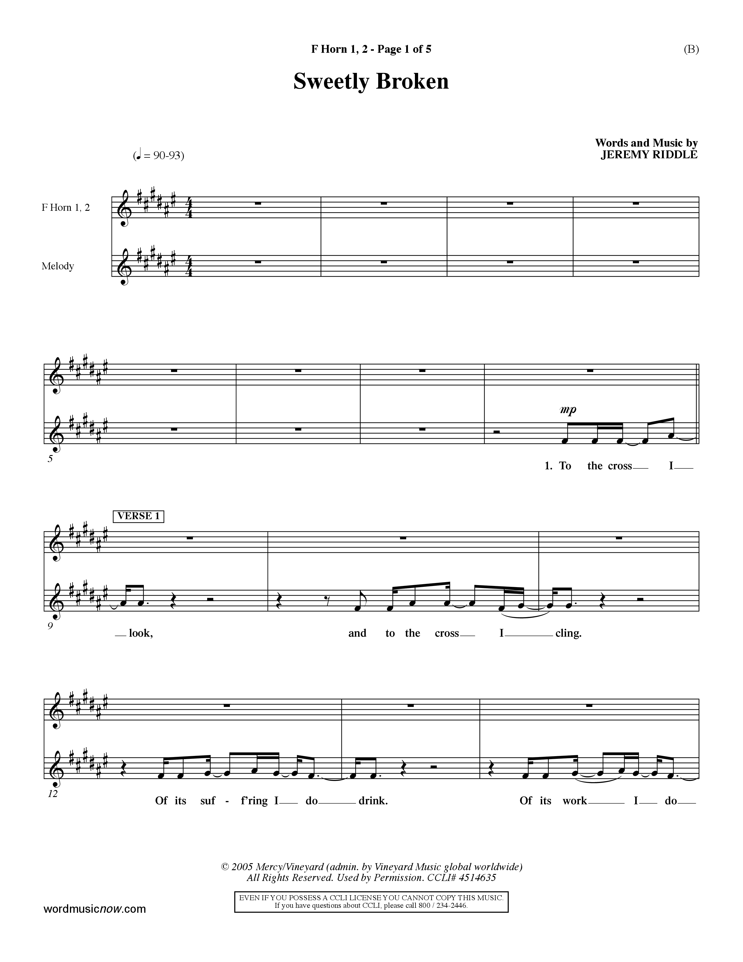 Sweetly Broken (Choral Anthem SATB) French Horn (Word Music Choral / Arr. Jeremy Riddle)
