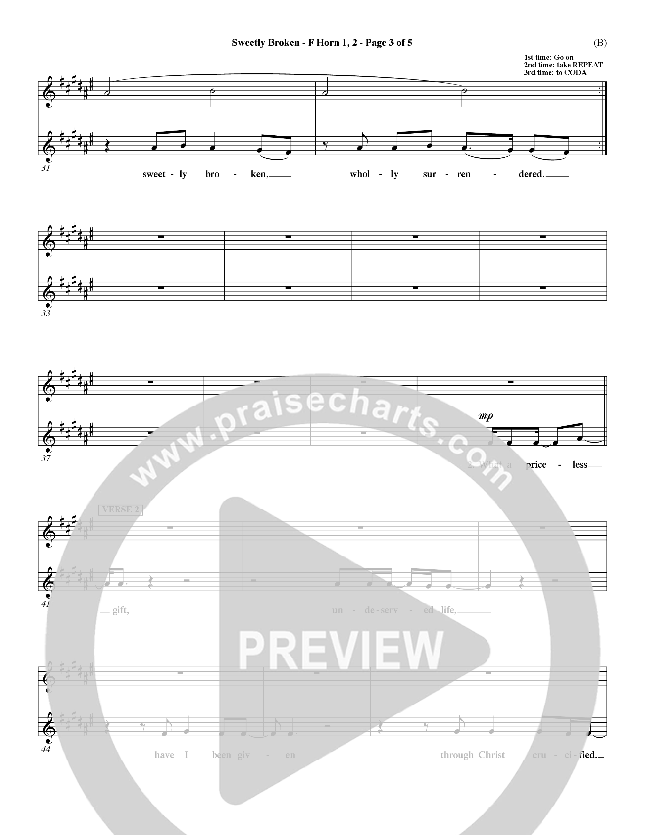 Sweetly Broken (Choral Anthem SATB) French Horn (Word Music Choral / Arr. Jeremy Riddle)